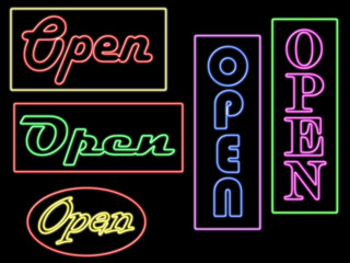 Fototapeta premium Different open neon signs