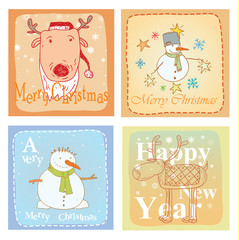 Christmas hand drawn card set. Vector illustration.