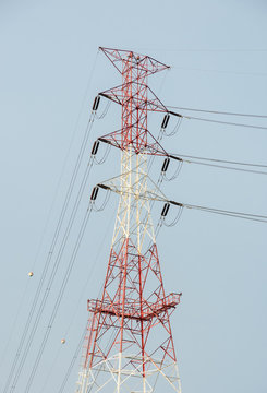 Electricity pylon in blue sky