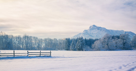 Winterlandschaft - biick zum Untersberg