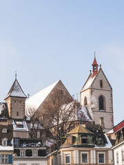 Obraz premium Basel, Altstadt, Barfüsserplatz, Kirche, Winter, Schweiz
