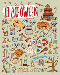 Halloween doodles elements. vector illustration