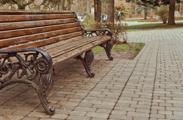 Fototapeta na wymiar Empty wooden benches