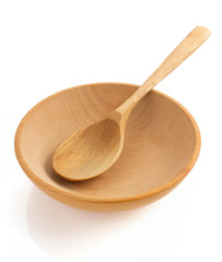 empty wooden bowl on white