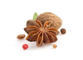 collection of spices on white