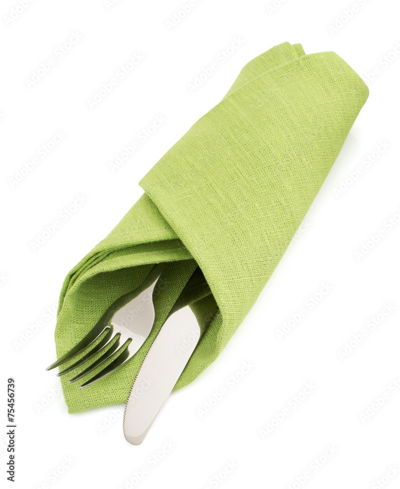 Canvas Prints knife and fork at napkin on white