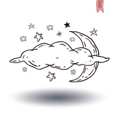 Moon and stars at night. vector illustration.