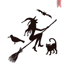 witch with broom. vector illustration.