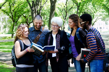 Students enjoying a chuckle with professor