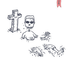 zombie cartoon character, vector illustration.