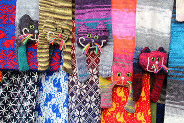 Chat / écharpe tricotée - Cat / knitted scarf - obrazy, fototapety, plakaty