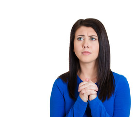 Portrait sad woman asking for help praying 