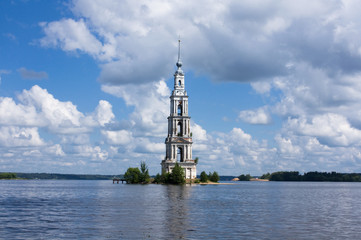 Belltower on river Volga, Kalyazin, Russia 