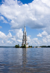 Fototapeta premium Belltower on river Volga, Kalyazin, Russia 