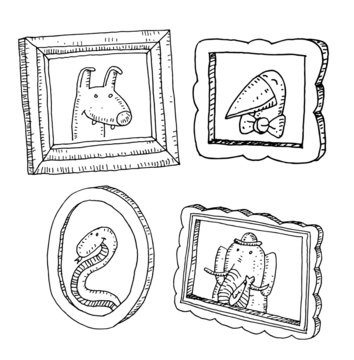Set picture frames with animals portrait,vector illustration.