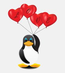 Penguin with red balloons and letters