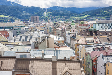 Fototapeta premium General view of Innsbruck, the capital city of the federal state of Tyrol (Tirol) located in the Inn Valley in western Austria.