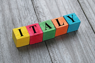 word italy on colorful wooden cubes