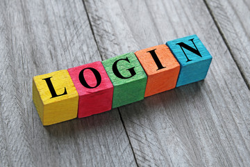 word login on colorful wooden cubes