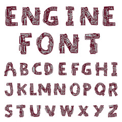 mechanical font style, Vector.