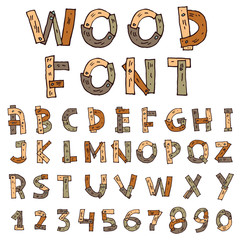 Vector font wood style.