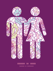Vector colorful line art flowers couple in love silhouettes