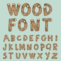 Vector font wood style.