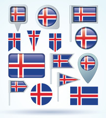 Flag set of Iceland, vector illustration