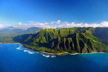 Beautiful aerial view of spectacular Na Pali coast