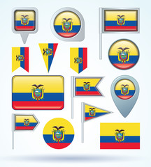 Flag set of Ecuador, vector illustration