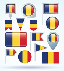 Flag set of Romania, vector illustration