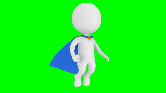 Brave superman with blue cloak fly above