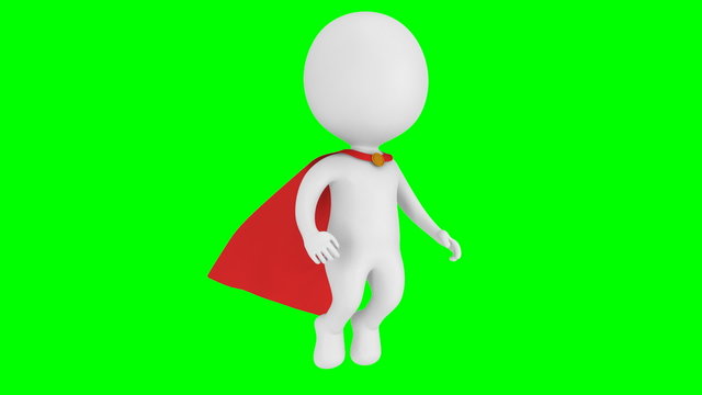Brave superhero with red cloak fly above