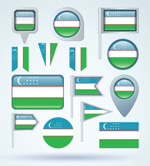 Flag set of Uzbekistan, vector illustration