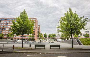 modern glass and steel office buildings near Potsdamer Platz, Berlin, Germany