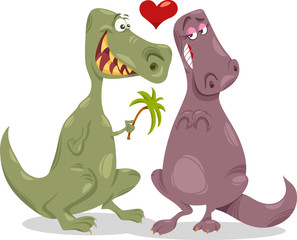 dinos in love cartoon illustration