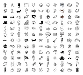 Big doodle set, collection icon, vector.