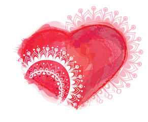 Vector watercolor heart with ornaments