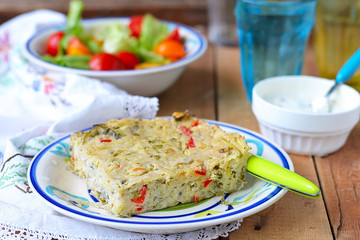Potato pie with vegetables and cheese. Bulgarian national dish