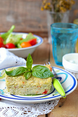 Potato pie with vegetables and cheese. Bulgarian national dish