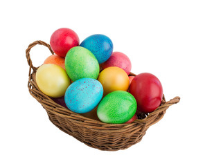 Fototapeta na wymiar Basket with colorful Easter eggs
