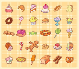 Sweets icons set, vector illustration.