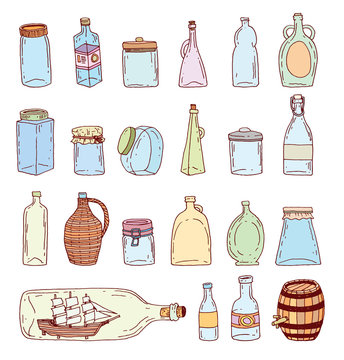 Bottle set doodle, vector illustration