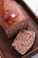 rustic French pat in wooden tray