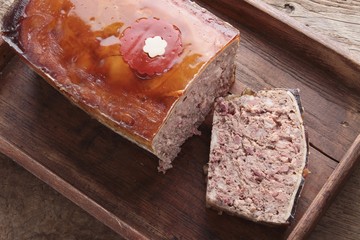 rustic French pat in wooden tray