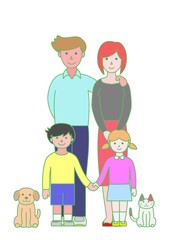 父母と子供たちとペット