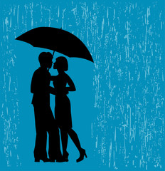 coppia di innamorati sotto la pioggia