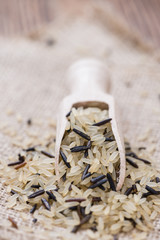 Mixed Rice on a wooden Spoon