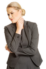 Woman with terrible throat pain