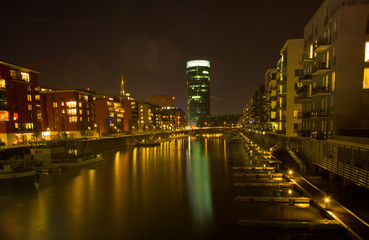 Fototapeta na wymiar Westhafen tower in the harbor area in Frankfurt, Germany. 